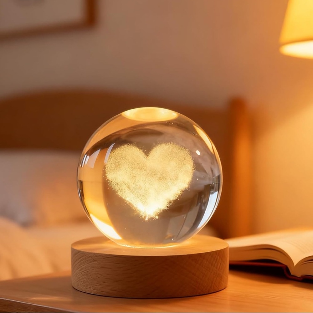 🆕New 3D Love Could Crystal Ball with Wooden Base - Picture 2 of 12